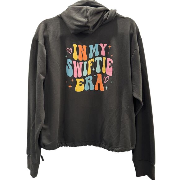 Swiftie Fancore 1/2 Zip Pull Over Hooded Black Sweatshirt Eras Tour Print Patch - Picture 1 of 6